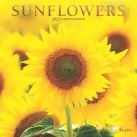 Tournesols | Calendrier mural mensuel carré 2025 30,5 x 61 cm | Couverture estampée | Platon | Fleur florale Plante extérieure Nature - Plato Calendar