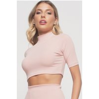 Cropped Salvatore Gola Alta Comfy Malha Canelada Claro