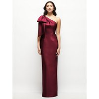 Oversized Bow One-Shoulder Satin Column Maxi Dress in Cabernet