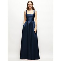 Square-Neck Satin Maxi Dress with Full Skirt in Midnight Navy