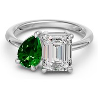 Toi et Moi Emerald and Pear Ring - DiamondNexus™ Alternative in White | Gold by Diamond Nexus