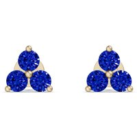 Three Stone Cluster Stud Earrings - Sapphire in Yellow | Gold by Diamond Nexus