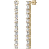 Round and Emerald Cut Dangle Earrings Moissanite in Yellow | Gold by Diamond Nexus