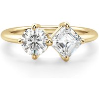 Toi et Moi Round and Asscher Cut Ring Moissanite in Yellow | Gold by Diamond Nexus