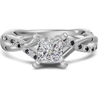 Twisted Accented Princess Cut Engagement Ring - Midnight Nexus Diamond Alternative, Size 1.00 cts in White | Gold by Diamond Nexus