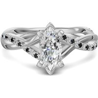 Twisted Accented Marquise Cut Engagement Ring - Midnight Nexus Diamond Alternative, Size 1.00 cts in White | Gold by Diamond Nexus