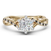 Twisted Accented Round Brilliant Cut Engagement Ring - Midnight Nexus Diamond Alternative, Size 1.00 cts in Yellow | Gold by Diamond Nexus