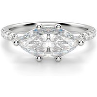East-West Accented Basket Marquise Cut Center Engagement Ring Lab Grown Diamond, Size 1.00 cts in White | Gold by Diamond Nexus