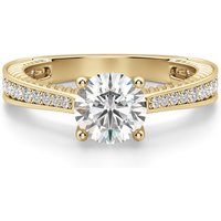 Sage Accented Round Brilliant Cut Center Engagement Ring DiamondNexus™ Alternative, Size 1.00 cts in Yellow | Gold by Diamond Nexus