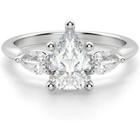 Pear Side Stone Classic Cut Center Engagement Ring Lab Grown Diamond, Size 1.00 cts in White | Gold by Diamond Nexus