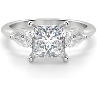 Pear Side Stone Classic Princess Cut Center Engagement Ring Lab Grown Diamond, Size 1.00 cts in White | Gold by Diamond Nexus