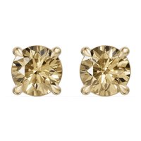 Round Brilliant Cut Basket Stud Earrings Prosecco NanoSital 10K, Size 2.00 TCW in Yellow | Gold by Diamond Nexus
