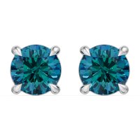 Round Brilliant Cut Basket Stud Earrings Peacock NanoSital 10K, Size 2.00 TCW in White | Gold by Diamond Nexus