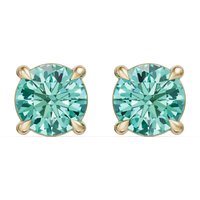 Round Brilliant Cut Basket Stud Earrings Mint Blue NanoSital 10K, Size 2.00 TCW in Yellow | Gold by Diamond Nexus
