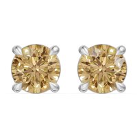 Round Brilliant Cut Basket Stud Earrings Light Yellow NanoSital 10K, Size 2.00 TCW in White | Gold by Diamond Nexus