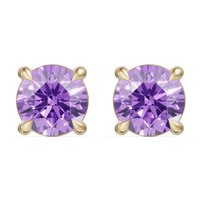 Round Brilliant Cut Basket Stud Earrings Lavender NanoSital 10K, Size 2.00 TCW in Yellow | Gold by Diamond Nexus