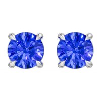 Round Brilliant Cut Basket Stud Earrings Royal Blue NanoSital 10K, Size 2.00 TCW in White | Gold by Diamond Nexus
