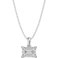 East-West Claw Prong Pendant Emerald Cut Center Moissanite, Size 1.00 cts in White | Gold by Diamond Nexus