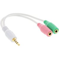 Adaptateur de casque audio inline® de 3,5 mm avec 4 broches et 2 x 3,5 mm de microphone et haut-parleur 0,25 m