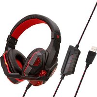 Casque audio jeu stéréo USB supra-auriculaire Microphone lumière pour N-Switch - rouge