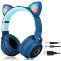 Bluetooth casque chat oreille sans fil , lumineux oreille écouteurs,casque audio enfant, bleu