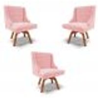 Kit 3 Cadeiras Decorativas Sala de Jantar Base Giratória de Madeira Firenze Suede Rosa Bebê/Natural G19 - Gran Belo