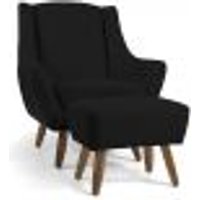 Poltrona Decorativa Fixa com Puff Pés de Madeira Juliet D02 Veludo Preto C-300 - Lyam Decor