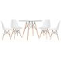 Mesa redonda Eames com tampo de vidro 100 cm + 4 cadeiras Eiffel DSW Creme