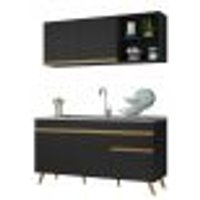 Armário de Cozinha Compacta 150cm Veneza Multimóveis V2079 Preto/Dourado
