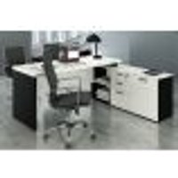 Mesa Consultório em L 1,90m Web40 c/ Armário Branco / Preto