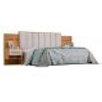 Cabeceira Queen Íris Estofada com 2 Mesas de Cabeceira D'Doro Cinamono Off White Ripado 1,60M