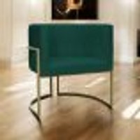 Poltrona Decorativa Luna Para Sala de Estar Escritório Recepção Suede Verde Base de Ferro Champagne