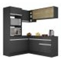 Armário de Cozinha Completa de Canto com Rodapé Veneza Multimóveis V2098 Preto/Branco