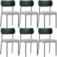 Kit 06 Cadeiras Para Sala De Jantar Melina L02 Facto Verde Musgo Linho Cinza - Lyam Decor
