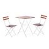Conjunto Mesa Dobrável 60x60 cm 2 Cadeiras Ferro e Madeira Demolição Envernizada - Branca