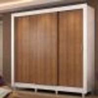 Guarda Roupa Casal Madesa Lyon Plus 3 Portas de Correr 4 Gavetas com Pés - Branco/Rustic
