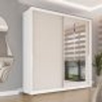 Guarda-Roupa Casal com Espelho Porto 2 Portas 2 Gavetas Branco e Creme