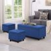 Kit Recamier Madri 1,40m + 2 Puff Suede Azul Marinho - Inova Decor