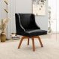 Cadeira Decorativa Sala de Jantar Base Giratória de Madeira Firenze PU Preto Brilho/Natural G19 - Gran Belo