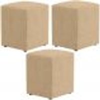 Kit 03 Puffs Quadrado L02 Decorativo Linho Bege Escuro - Lyam Decor