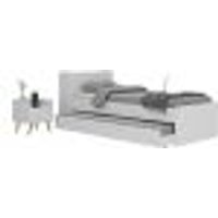 Conjunto Quarto Bicama com Baú e Mesa de Cabeceira Retrô Multimóveis MP4120 Branco/Natural