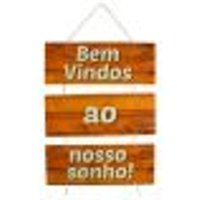 Placa Decorativa Frases Bem Vindos Com Corda 70x40 Cm
