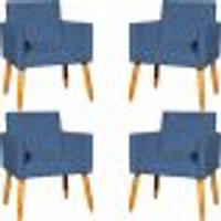 Kit 4 Poltronas Decorativas Para Sala, Manicure, Quarto, Nina Suede Azul Marinho Pé Castanho - Clique E Decore