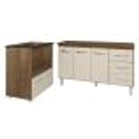 Gabinete Armário Carine 138 cm com Tampo Tampão e Balcão Evelyn Para cooktop 5 Bocas Savana e Off White