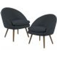 Kit 02 Poltronas Decorativas Fixa Pés Palito Rafa D02 Tressê Linho Chumbo D-465 - Lyam Decor