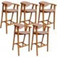 Kit 05 Banquetas Alta Para Cozinha Bancada Bar Sala de Jantar Fixa CecÃlia L02 Linho Rosê - Lyam