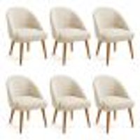 Kit 06 Cadeiras Poltrona de Jantar Estofada Luna Boucle Pés Palito Castanho - Pallazio