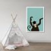Quadro Infantil Cartoon Macaco 60x43 Caixa Branco