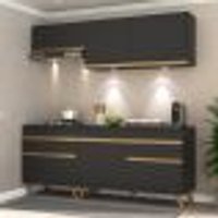 Cozinha Compacta 4 peças com Leds MP2030 Veneza Up Multimóveis Preta