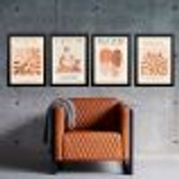Kit 4 Quadros Modernos Matisse - Marrons 24x18cm - com vidro